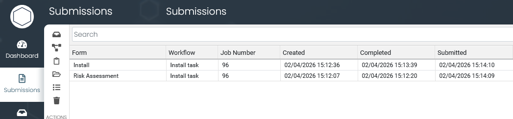 Complete job record with all linked submissions