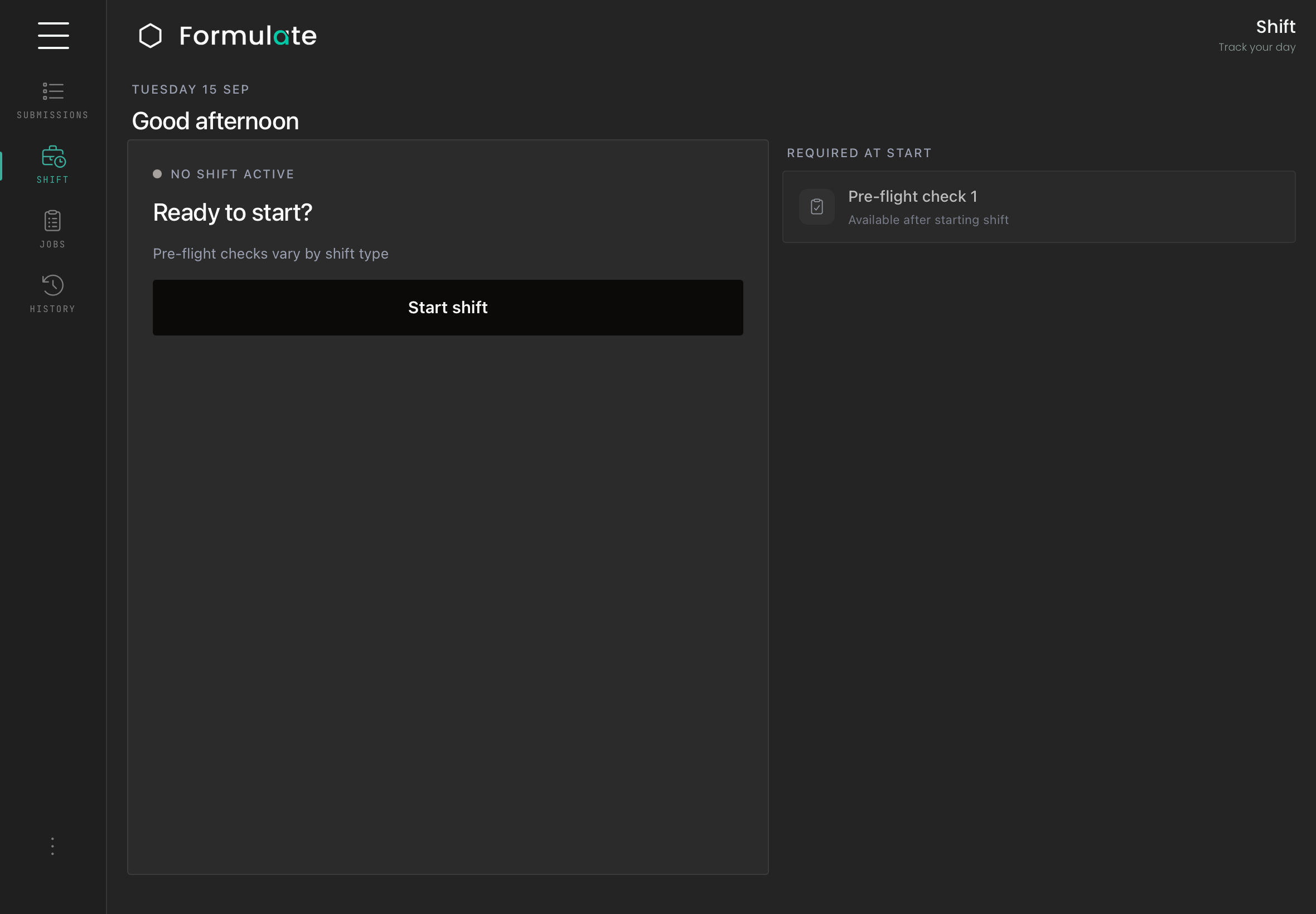 Starting a shift on the mobile app